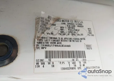 2004 Ford Expedition Eddie Bauer из США, поврежденный, VIN 1FMRU17W64LB34460